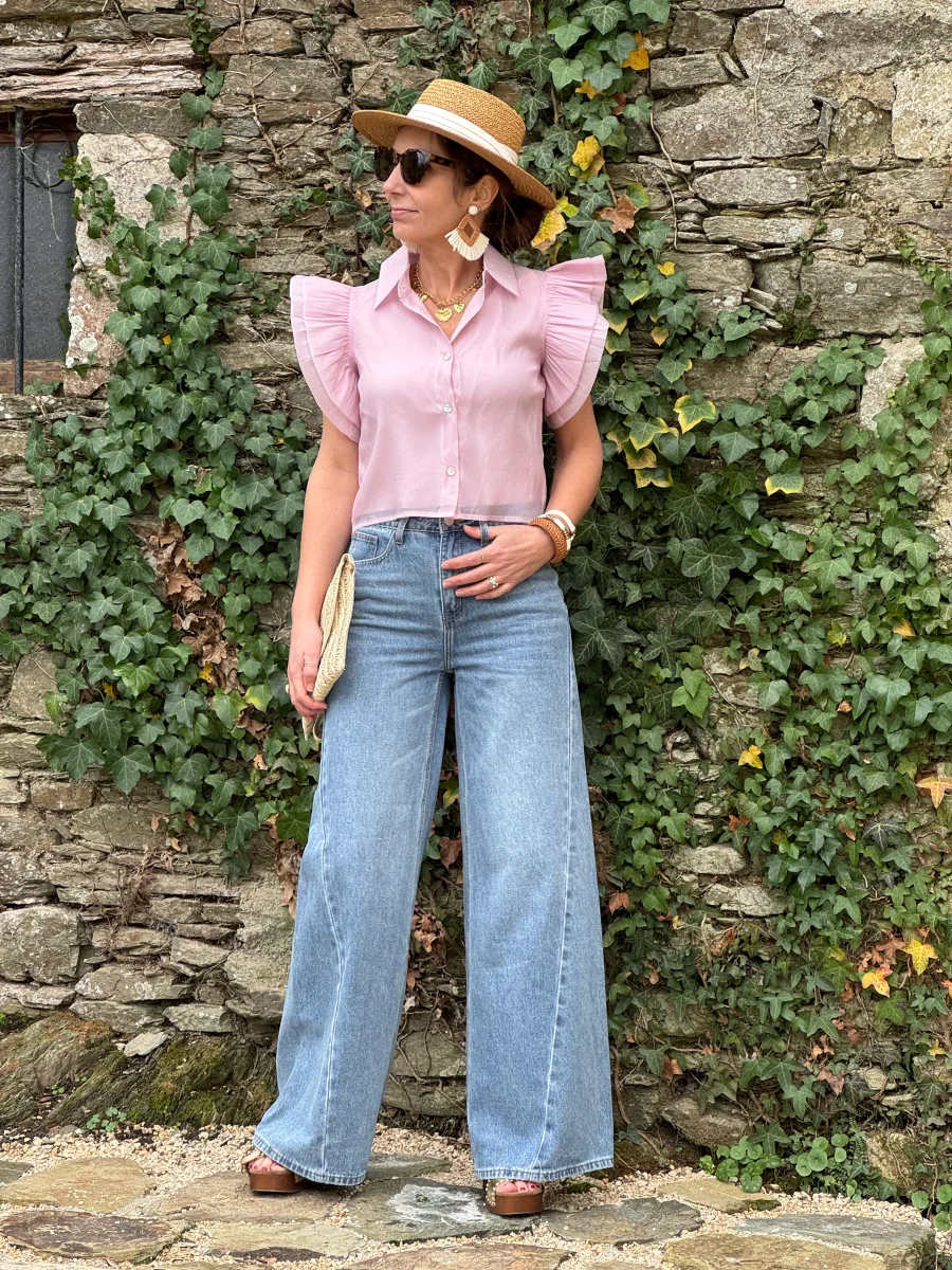 Top rose crêpe transparente INES – Image 3