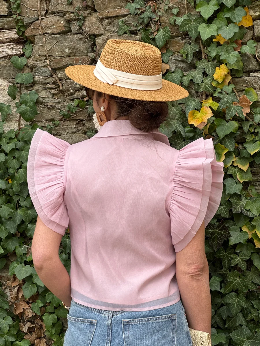 Top rose crêpe transparente INES – Image 5