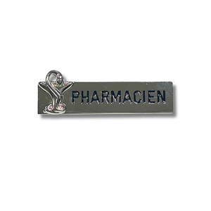 Badge pharmacien métal argenté