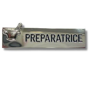 Badge préparatrice métal argenté