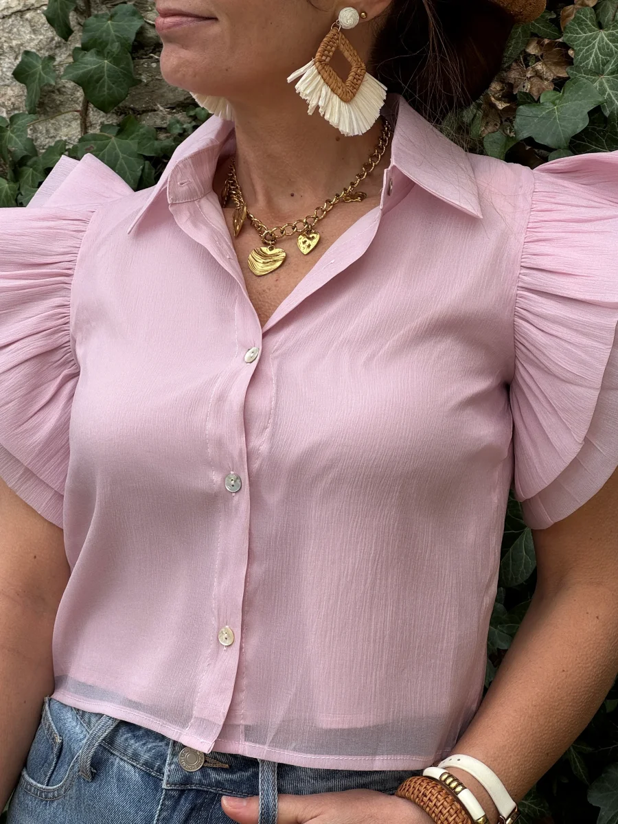 Top rose crêpe transparente INES – Image 4