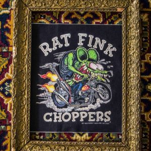 Backpatch "Rat Fink Choppers" version fond Noir Hommage à Ed Roth