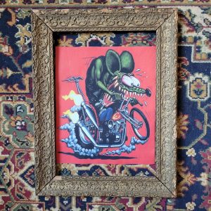 Backpatch "Rat Fink chopper " Version fond Rouge . Hommage à Ed Roth