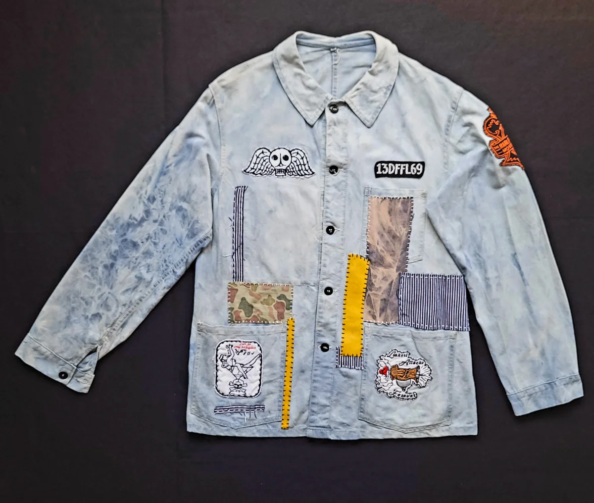 Veste de Travail française personnalisée "The angels and the motorcycle " TATTOO OLD SCHOOL & BORO by Sophie – Image 7