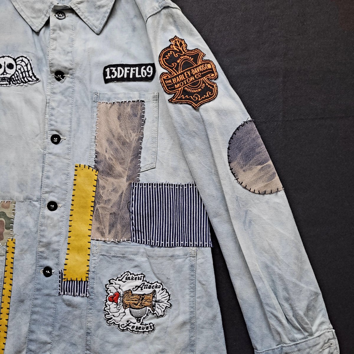 Veste de Travail française personnalisée "The angels and the motorcycle " TATTOO OLD SCHOOL & BORO by Sophie – Image 6