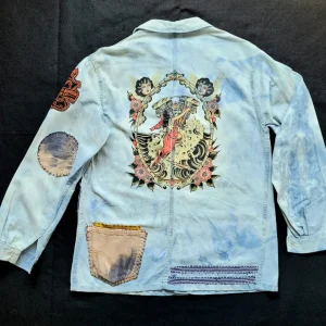 Veste de Travail française personnalisée "The angels and the motorcycle " TATTOO OLD SCHOOL & BORO by Sophie