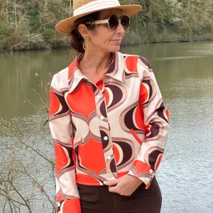 Veste SEVENTIES n°183 orange et marron Hippocampe