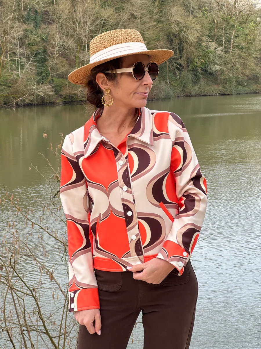 Veste SEVENTIES n°183 orange et marron Hippocampe