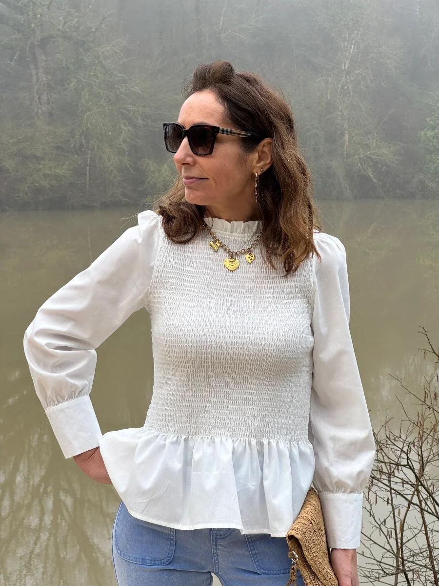 Top manche longue cintré avec volant blanc MILOE – Image 4