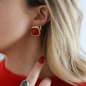 Boucles d'oreilles pierre rouge