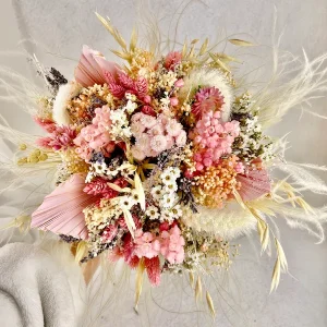 Bouquet Bohème Palm nuances de rose blanc - Accessoire mariage