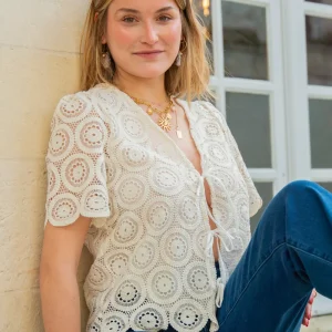 Top broderie anglaise à nœud écru TALIA La Petite Étoile