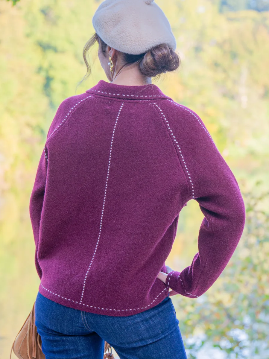 Gilet bordeaux fausse couture blanche AMBRE – Image 5