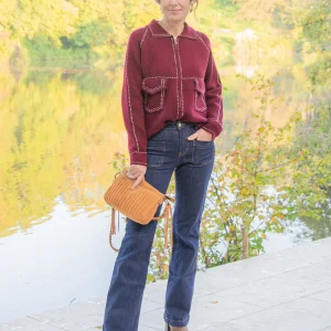 Gilet bordeaux fausse couture blanche AMBRE