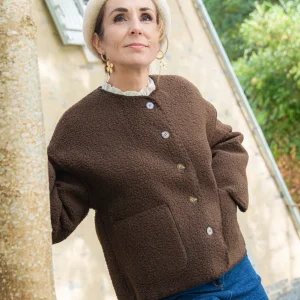 Veste chocolat effet mouton retourné AELIA