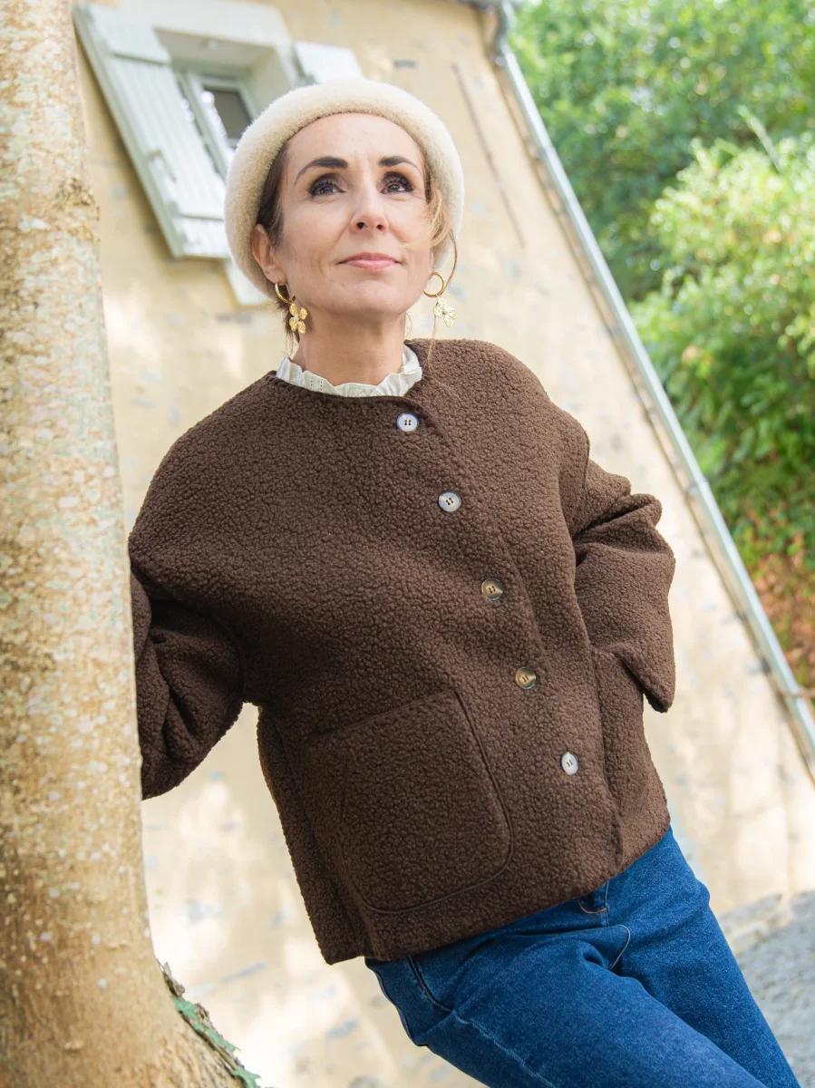 Veste chocolat effet mouton retourné AELIA