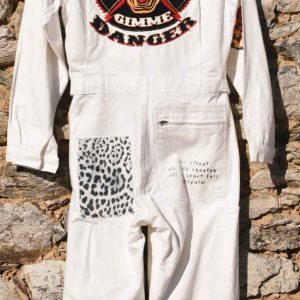 White coverall hand embroidery chainstitch The Stooges/ combinaison blanche brodée points de chaînette