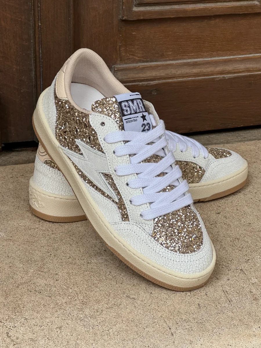 Basket cuir blanc et paillettes dorées DANY D346 Semerdjian – Image 3