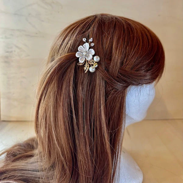 Accessoire, Barrettes cheveux, Blanc doré, Femme, Fille, Coiffure, Mariages et Fêtes – Image 2