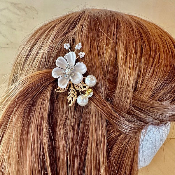 Accessoire, Barrettes cheveux, Blanc doré, Femme, Fille, Coiffure, Mariages et Fêtes – Image 3