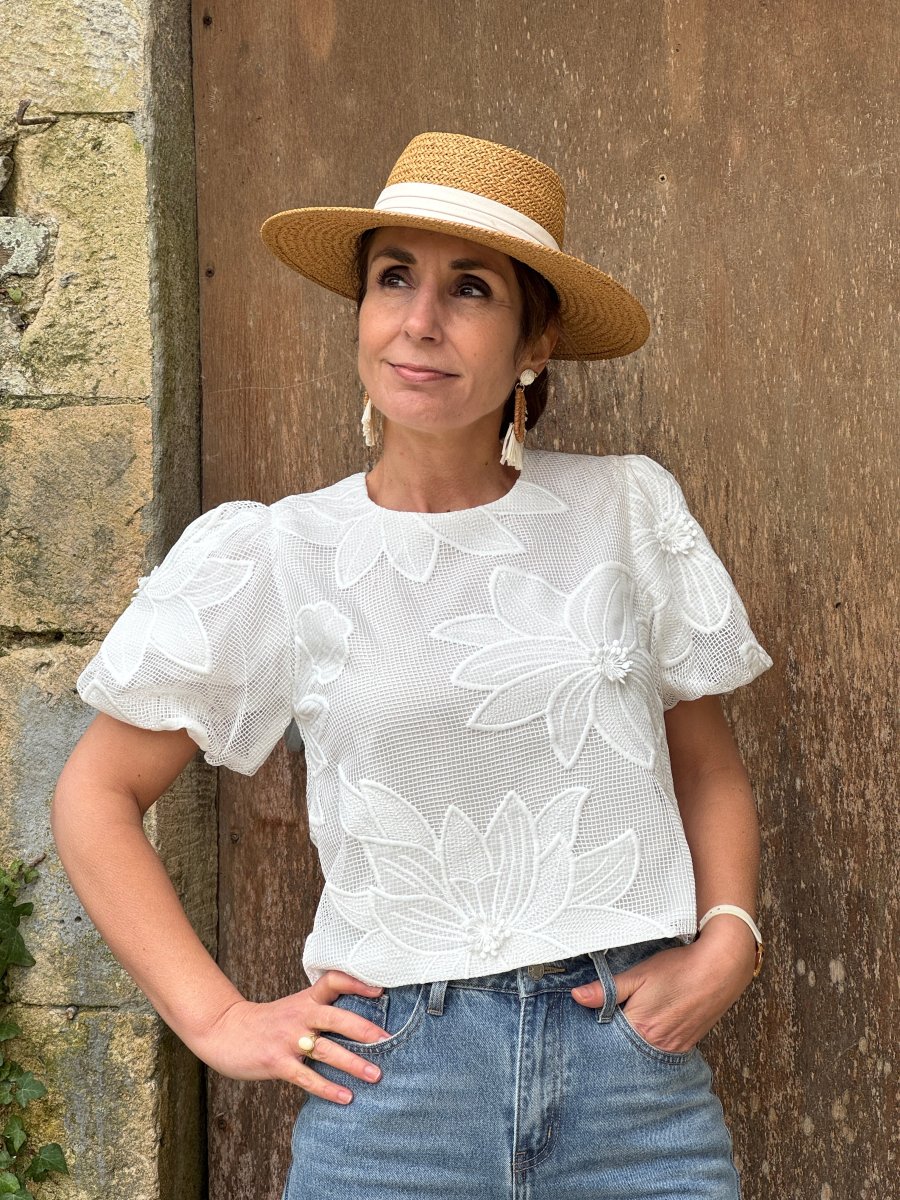 Top blanc broderie florale SAONA – Image 3