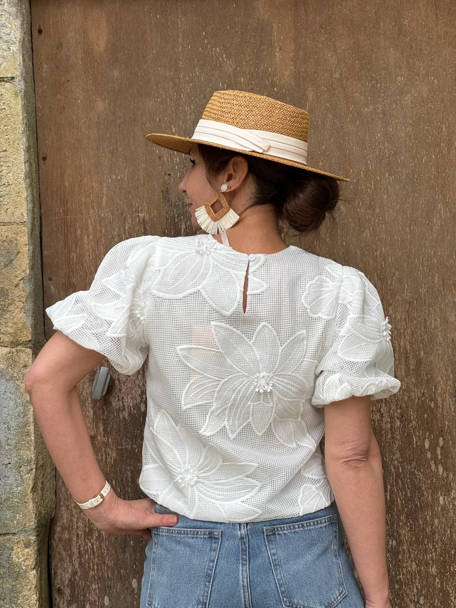 Top blanc broderie florale SAONA – Image 6