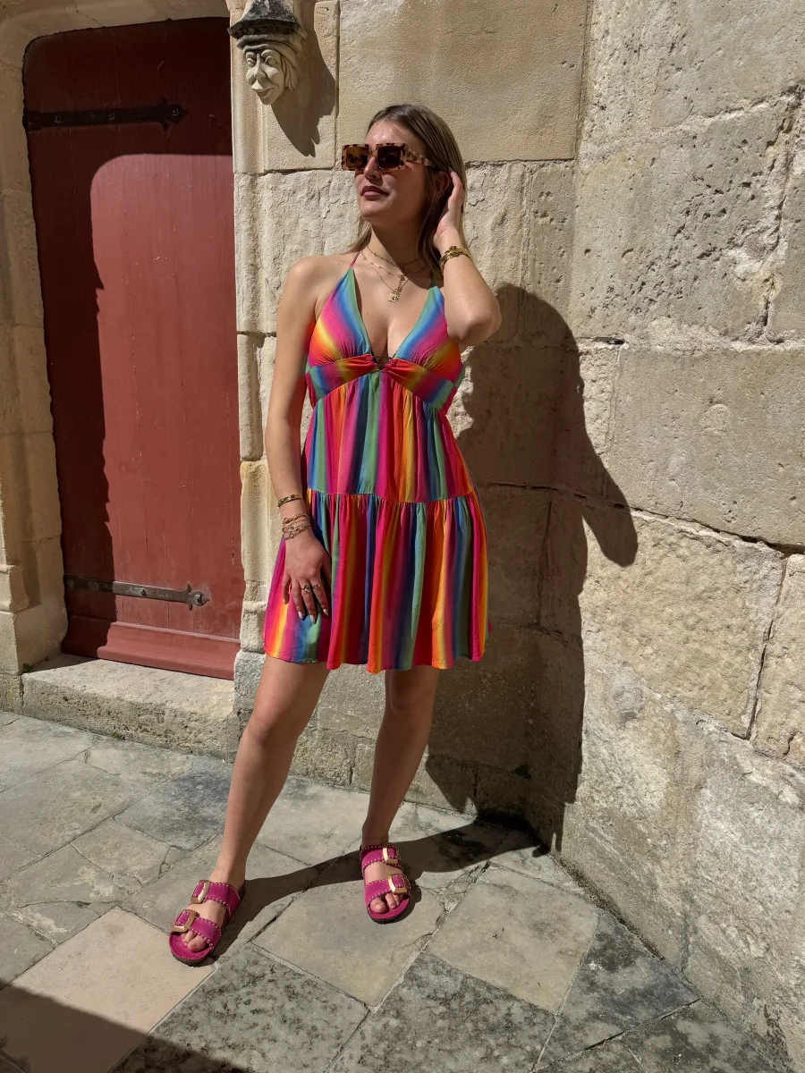 Robe courte multicolore croisée dans le dos LIZE – Image 3