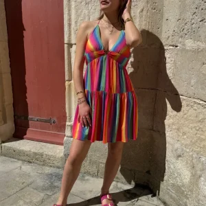 Robe courte multicolore croisée dans le dos LIZE