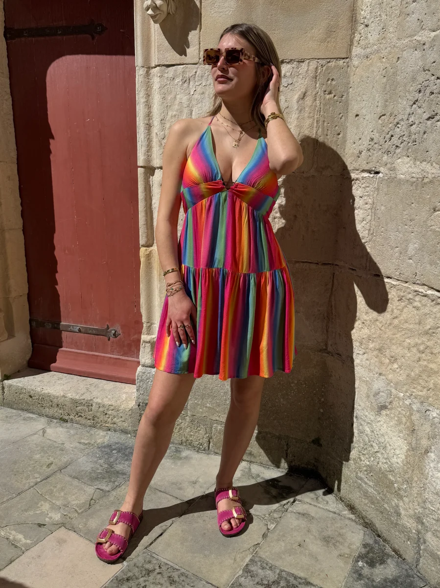 Robe courte multicolore croisée dans le dos LIZE – Image 2