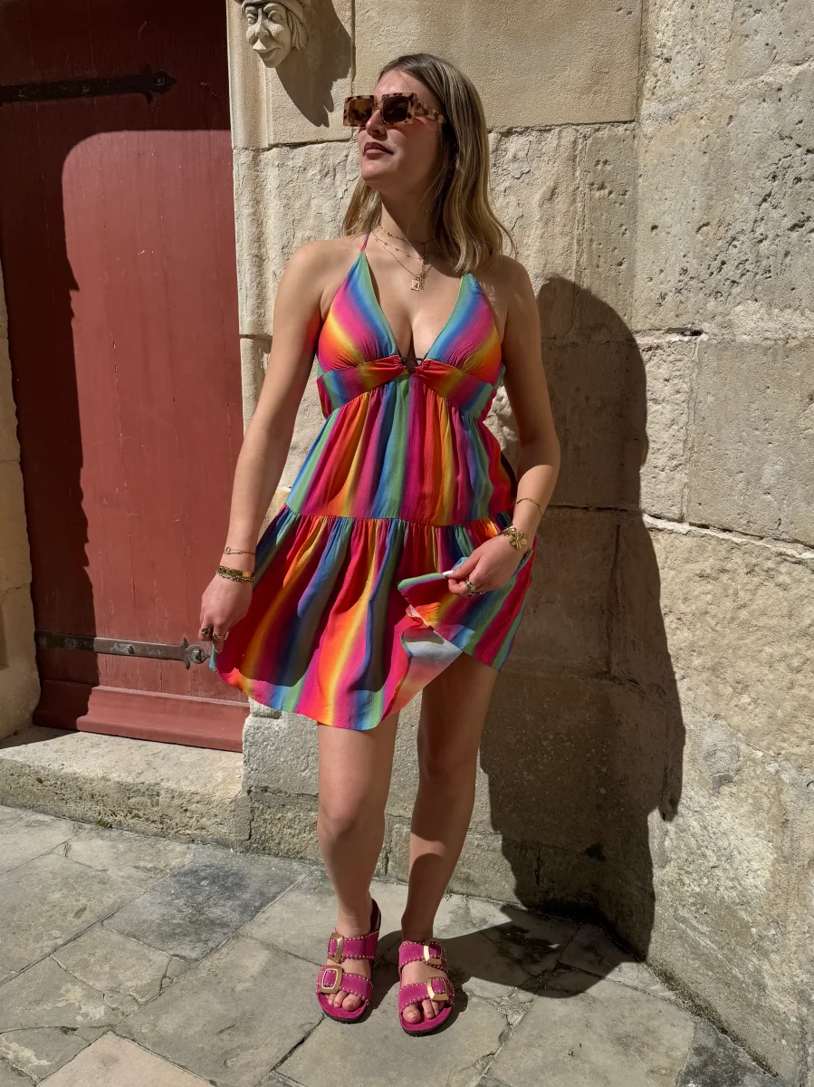 Robe courte multicolore croisée dans le dos LIZE – Image 5