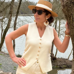 Gilet beige sans manches col V LEANDRE