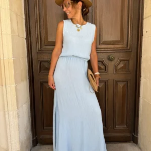 Ensemble top et jupe longue bleu ciel MELODIE