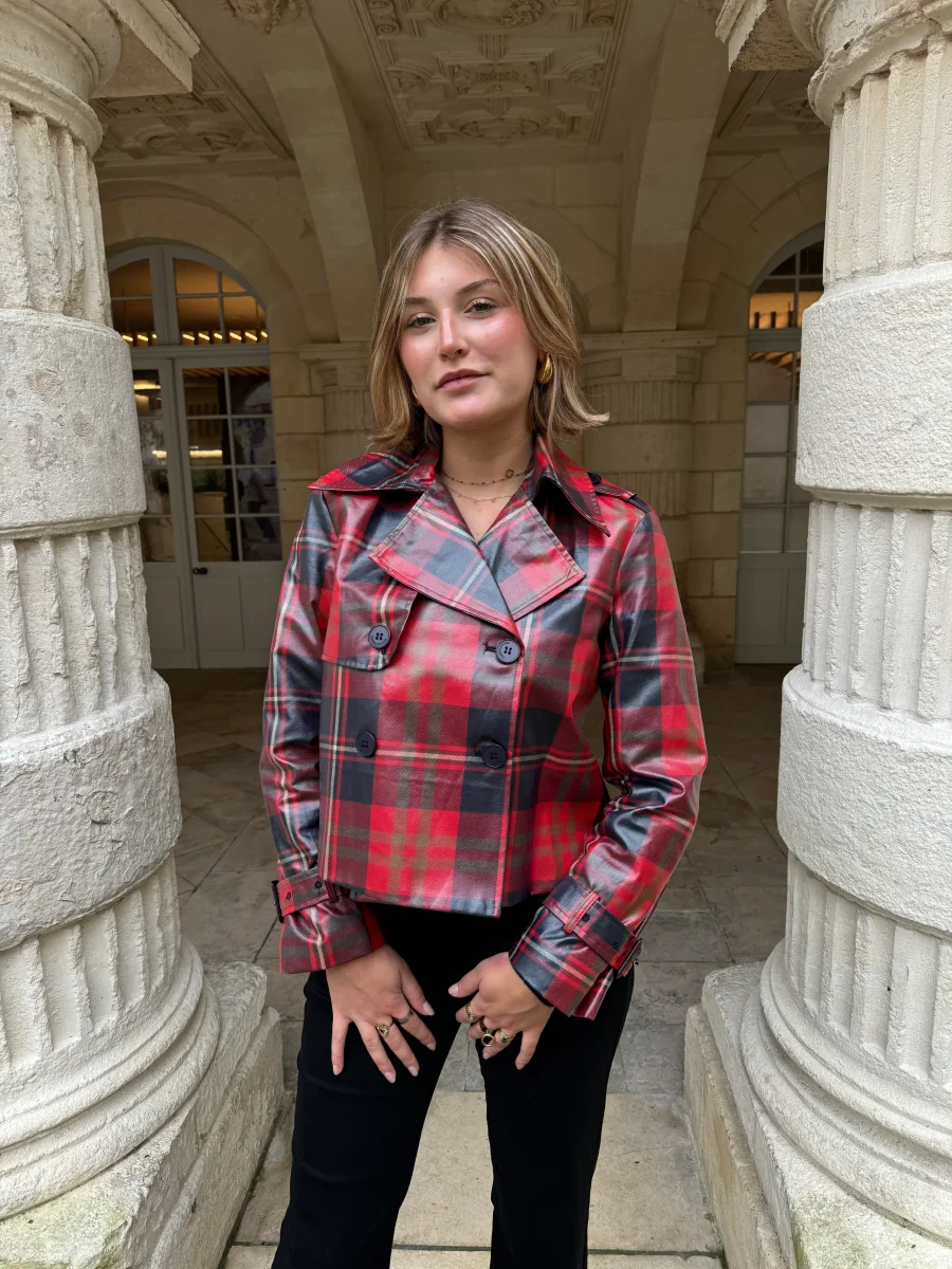 Veste croisée imprimé écossais PRINCESSE DE GALLES rouge Hippocampe – Image 5