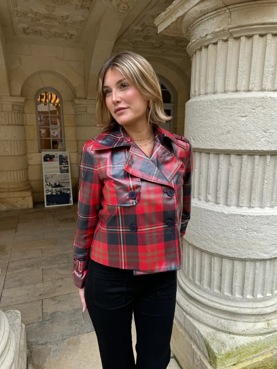 Veste croisée imprimé écossais PRINCESSE DE GALLES rouge Hippocampe – Image 3