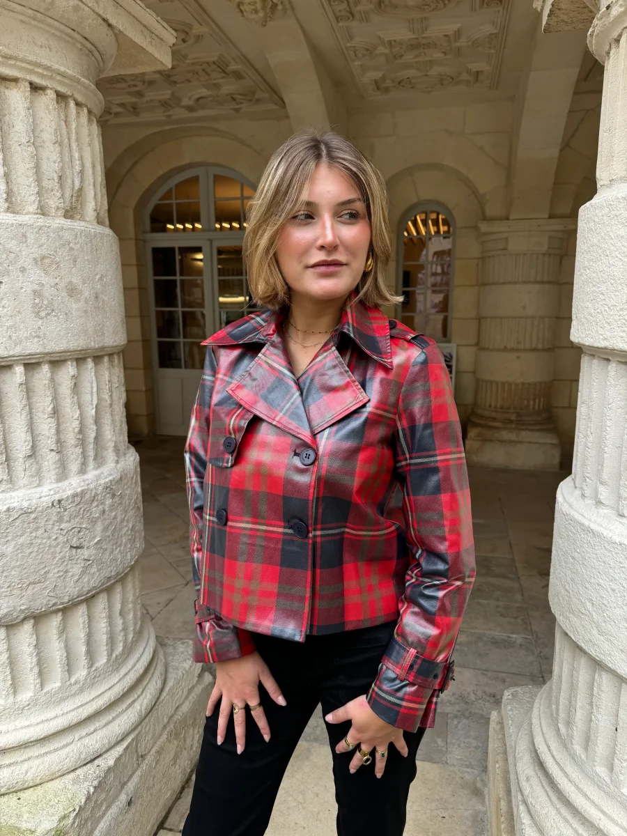 Veste croisée imprimé écossais PRINCESSE DE GALLES rouge Hippocampe – Image 6