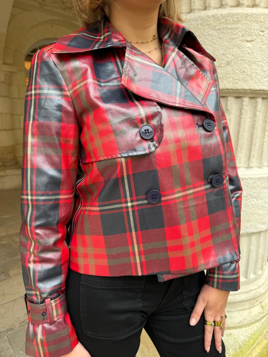 Veste croisée imprimé écossais PRINCESSE DE GALLES rouge Hippocampe – Image 7