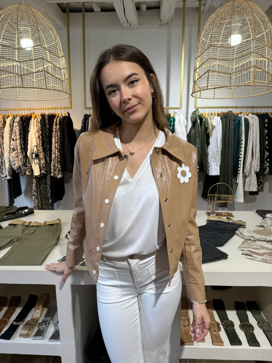Veste vinyle beige DAISY Hippocampe – Image 3