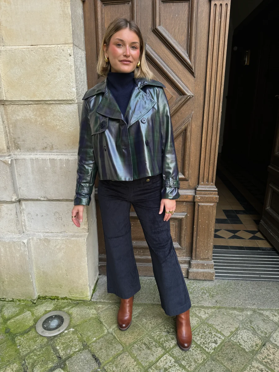 Veste croisée imprimé écossais PRINCESSE DE GALLES marine Hippocampe – Image 5