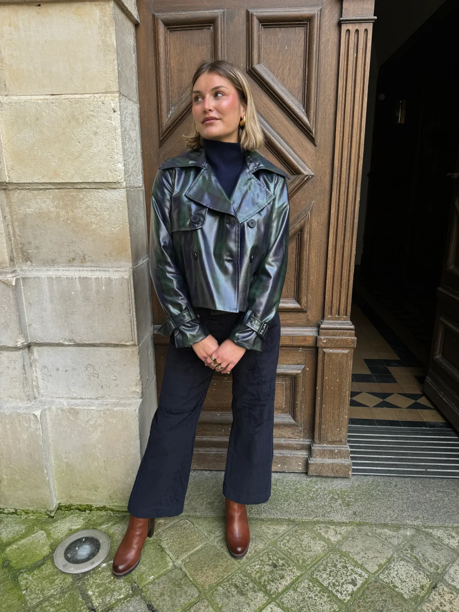 Veste croisée imprimé écossais PRINCESSE DE GALLES marine Hippocampe – Image 6