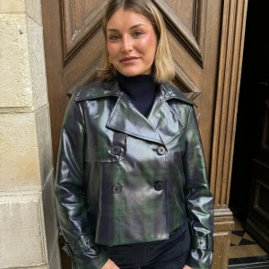 Veste croisée imprimé écossais PRINCESSE DE GALLES marine Hippocampe