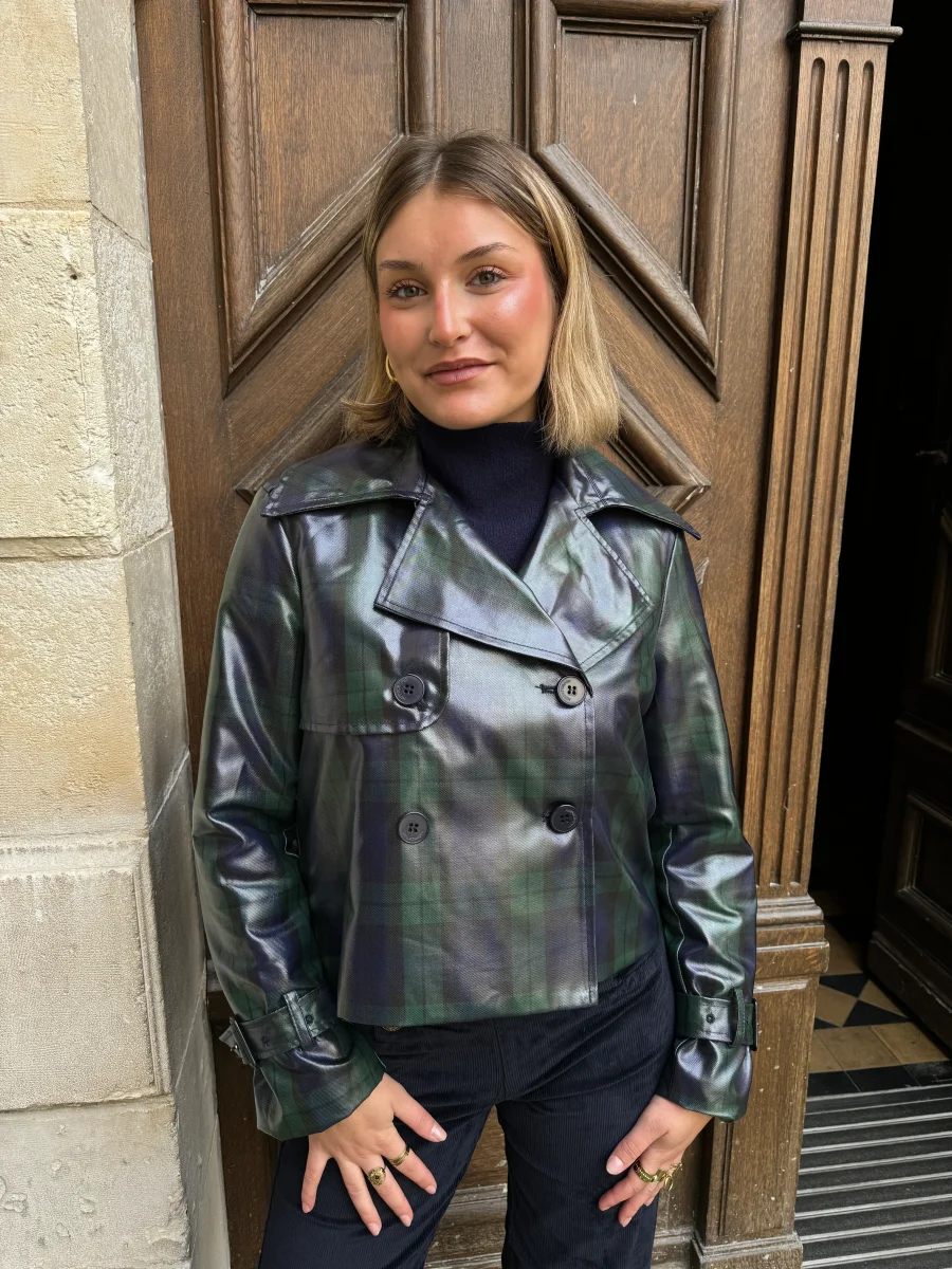 Veste croisée imprimé écossais PRINCESSE DE GALLES marine Hippocampe – Image 2