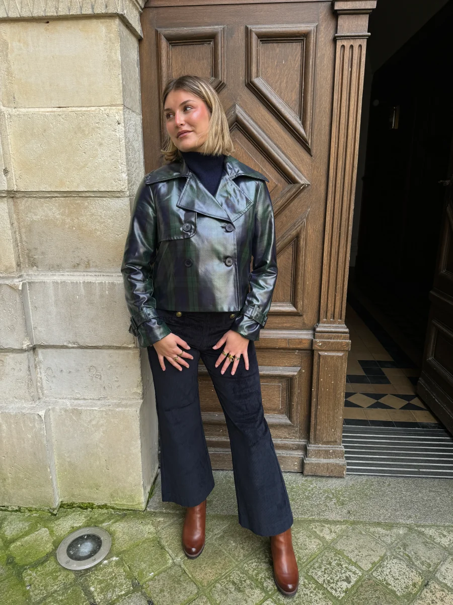 Veste croisée imprimé écossais PRINCESSE DE GALLES marine Hippocampe – Image 3