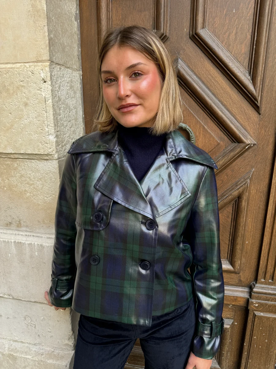 Veste croisée imprimé écossais PRINCESSE DE GALLES marine Hippocampe – Image 8