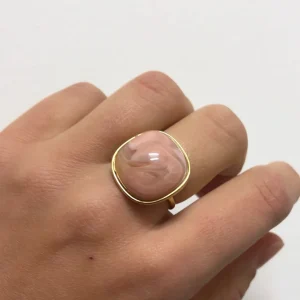 Glacine rose - Bague carré
