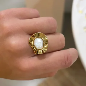 Mirena - Bague dorée et blanc