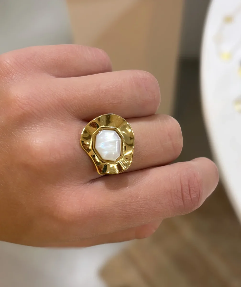 Mirena - Bague dorée et blanc