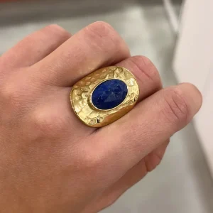 Emelina bleue- Bague large dorée