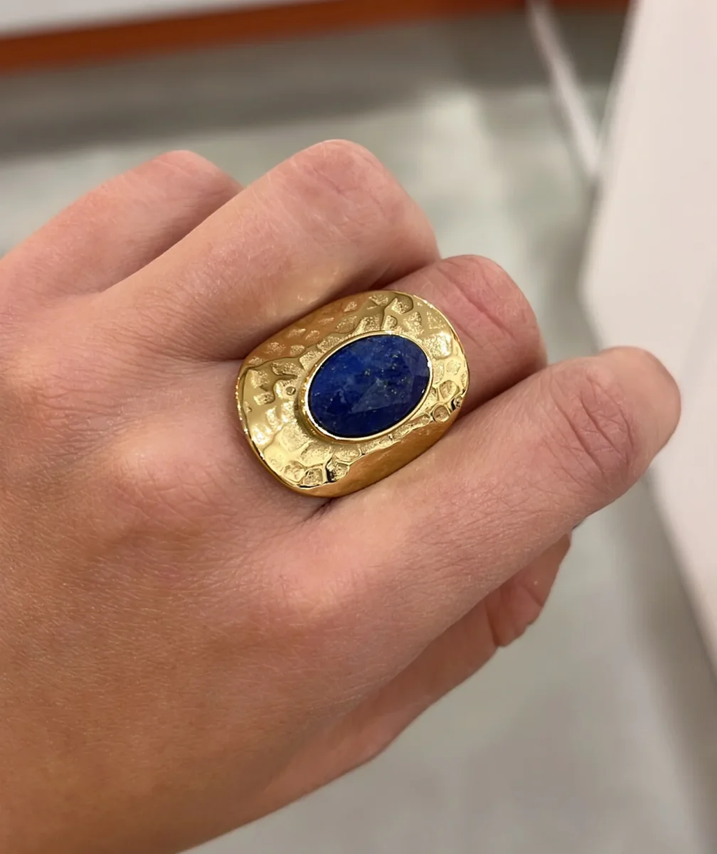 Emelina bleue- Bague large dorée – Image 2