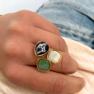 Mathilde agate - Bague trio de pierres