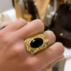 Emelina noire - Bague large dorée